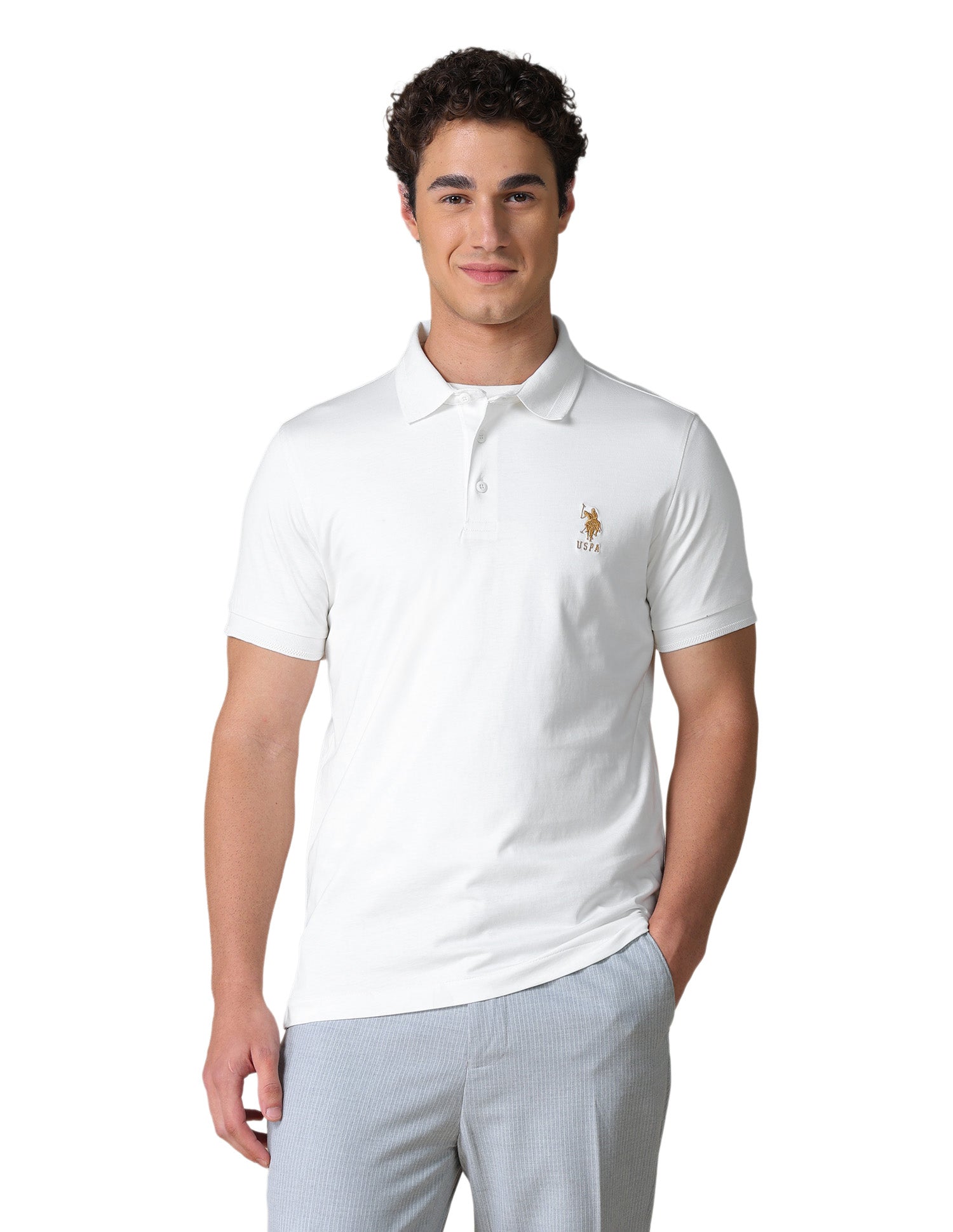 Solid Regular Fit Polo Shirt Ivory - U.S. Polo Assn. India | Large