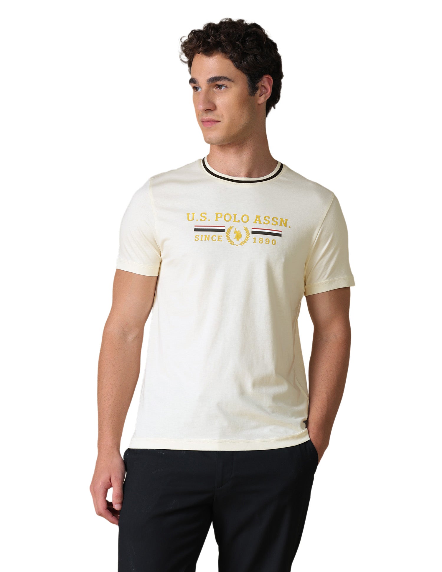 Brand Printed Slim Fit T-Shirt Off White - U.S. Polo Assn. India | Large