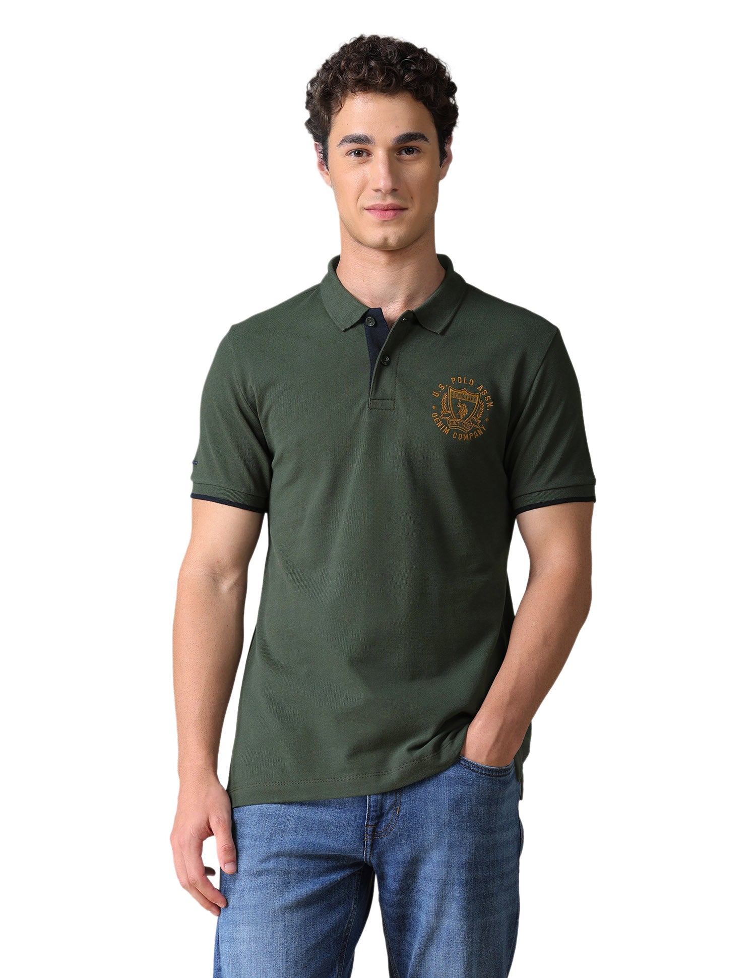 Solid Slim Fit Polo Shirt Olive - U.S. Polo Assn. India | Large