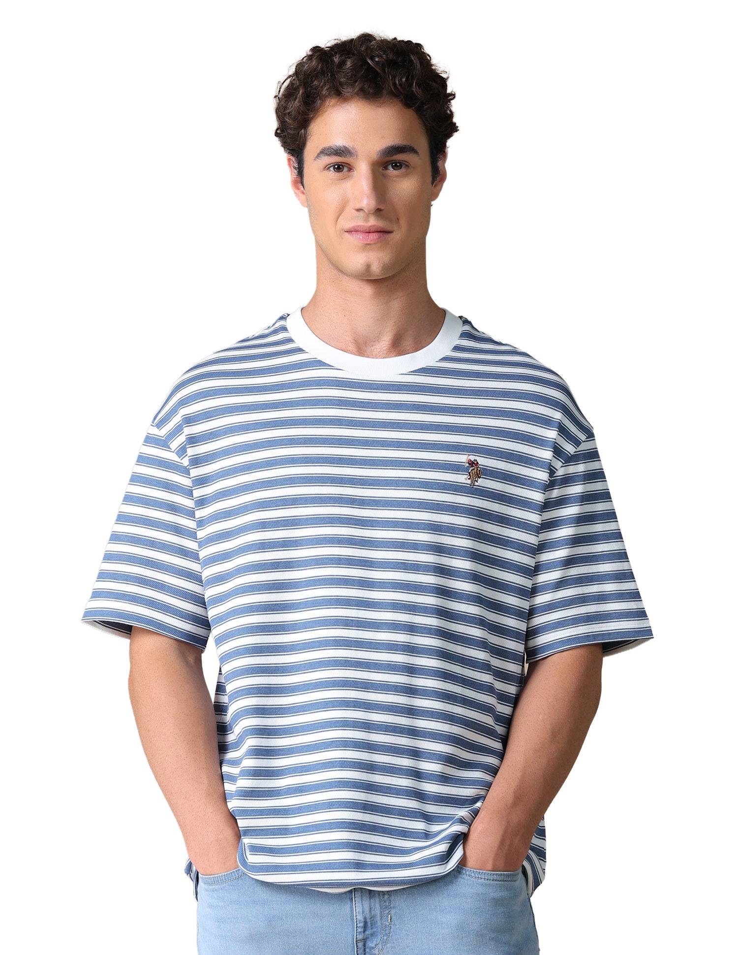 Horizontal Striped Relaxed Fit T-Shirt Blue - U.S. Polo Assn. India | Large