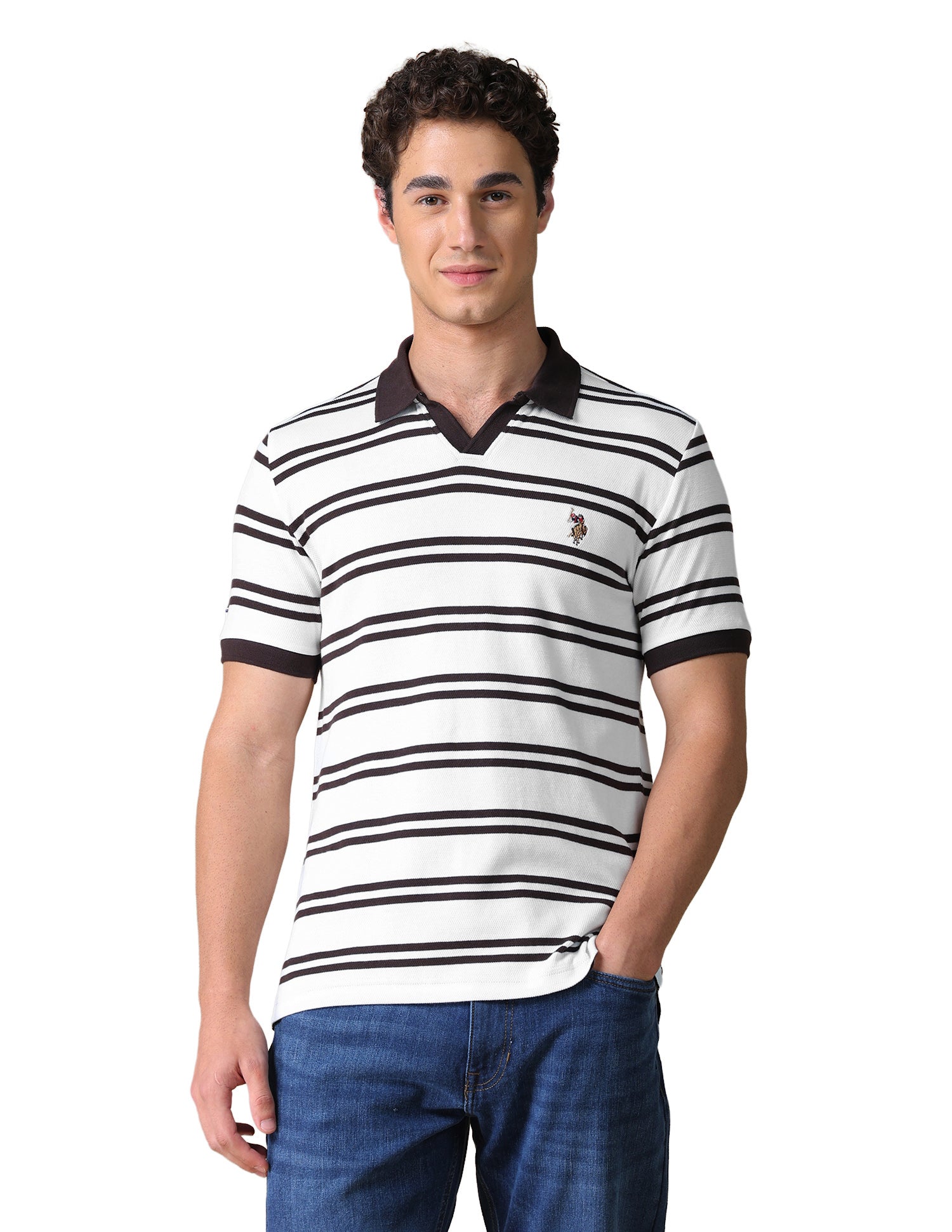 Horizontal Striped Regular Fit Polo Shirt Dark Brown - U.S. Polo Assn. India | Large