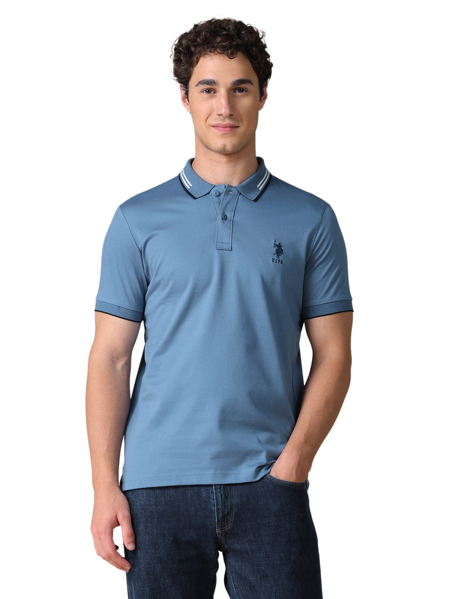 Solid Regular Fit Polo Shirt Blue - U.S. Polo Assn. India | Large