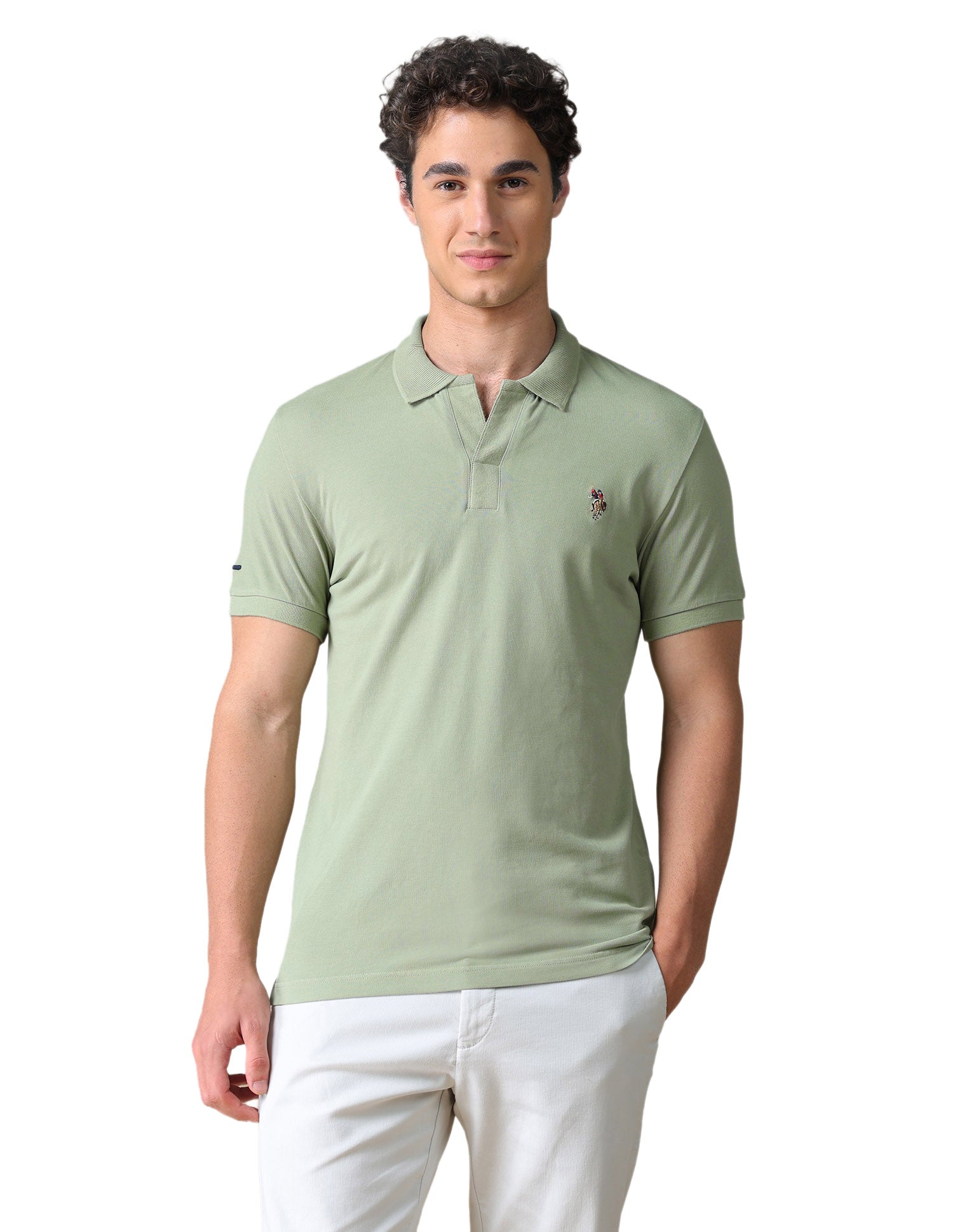 Solid Regular Fit Polo Shirt Green - U.S. Polo Assn. India | Large