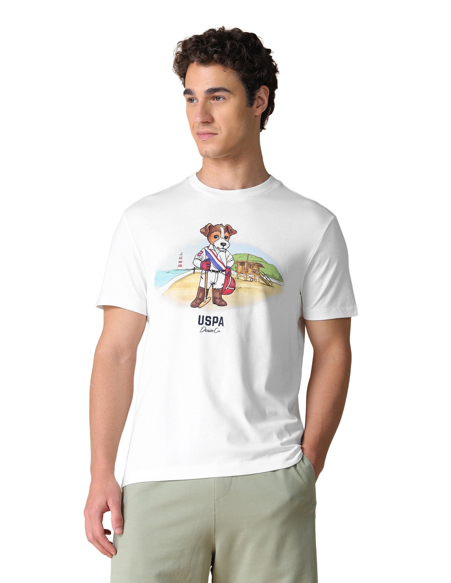 Graphic Brand Printed Slim Fit T-Shirt Ivory - U.S. Polo Assn. India | Large