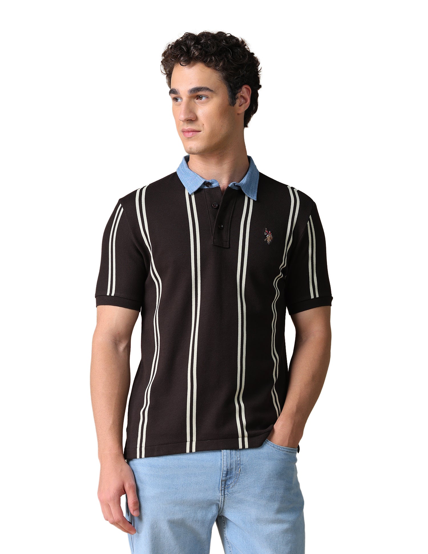 Graphic Printed Slim Fit Polo Shirt Dark Brown - U.S. Polo Assn. India | Large