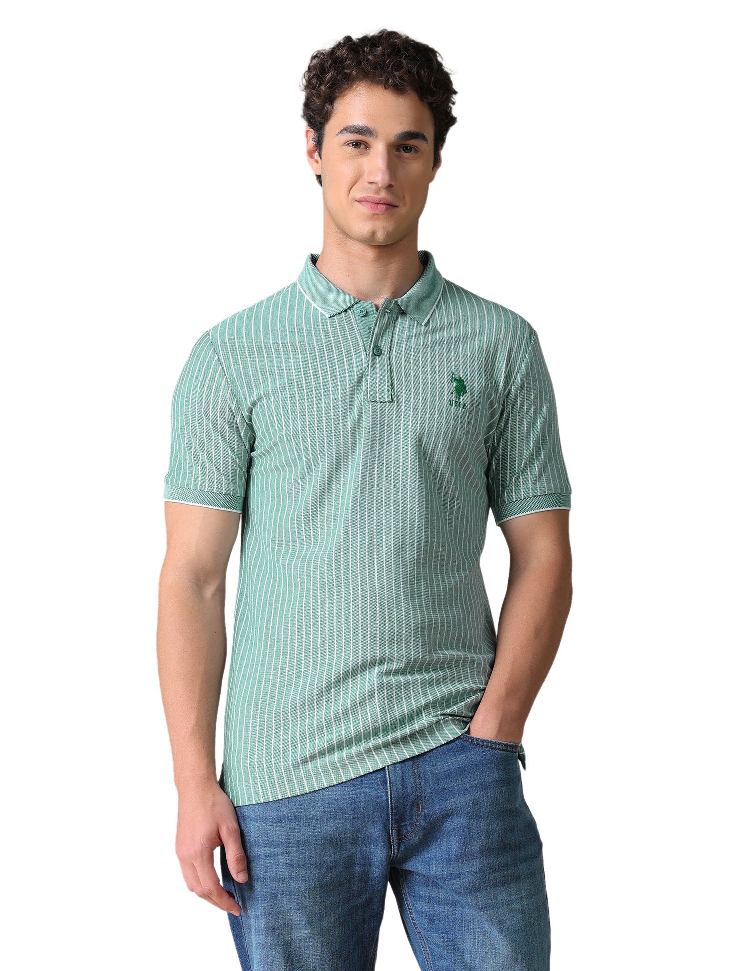 Vertical Striped Regular Fit Polo Shirt Green - U.S. Polo Assn. India | Large