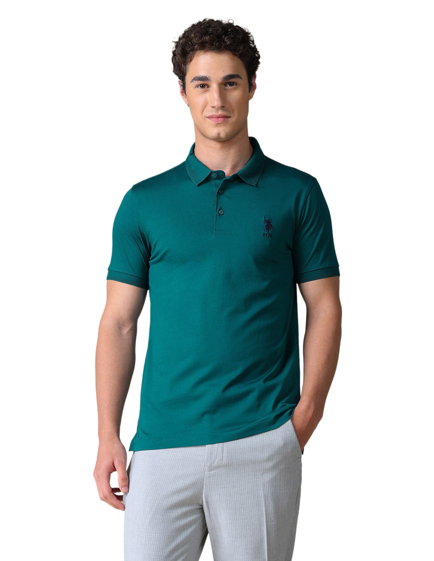 Solid Regular Fit Polo Shirt Teal - U.S. Polo Assn. India | Large
