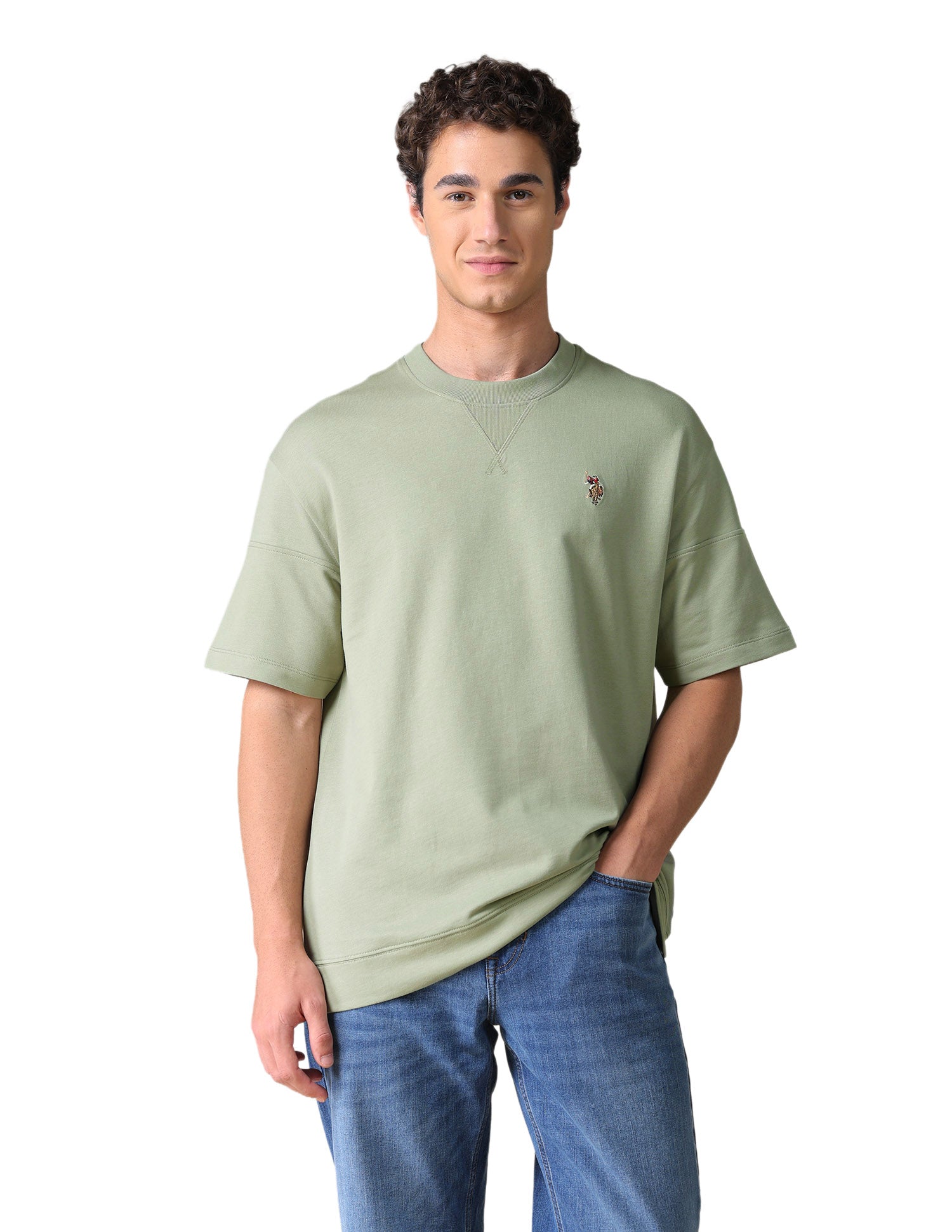 Solid Relaxed Fit T-Shirt Light Green - U.S. Polo Assn. India | Large