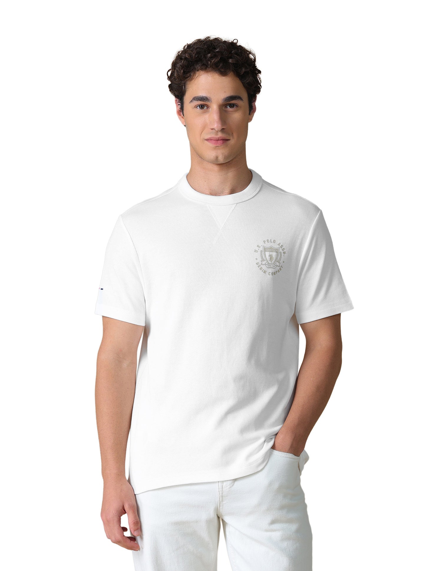 Solid Slim Fit T-Shirt Ivory - U.S. Polo Assn. India | Large