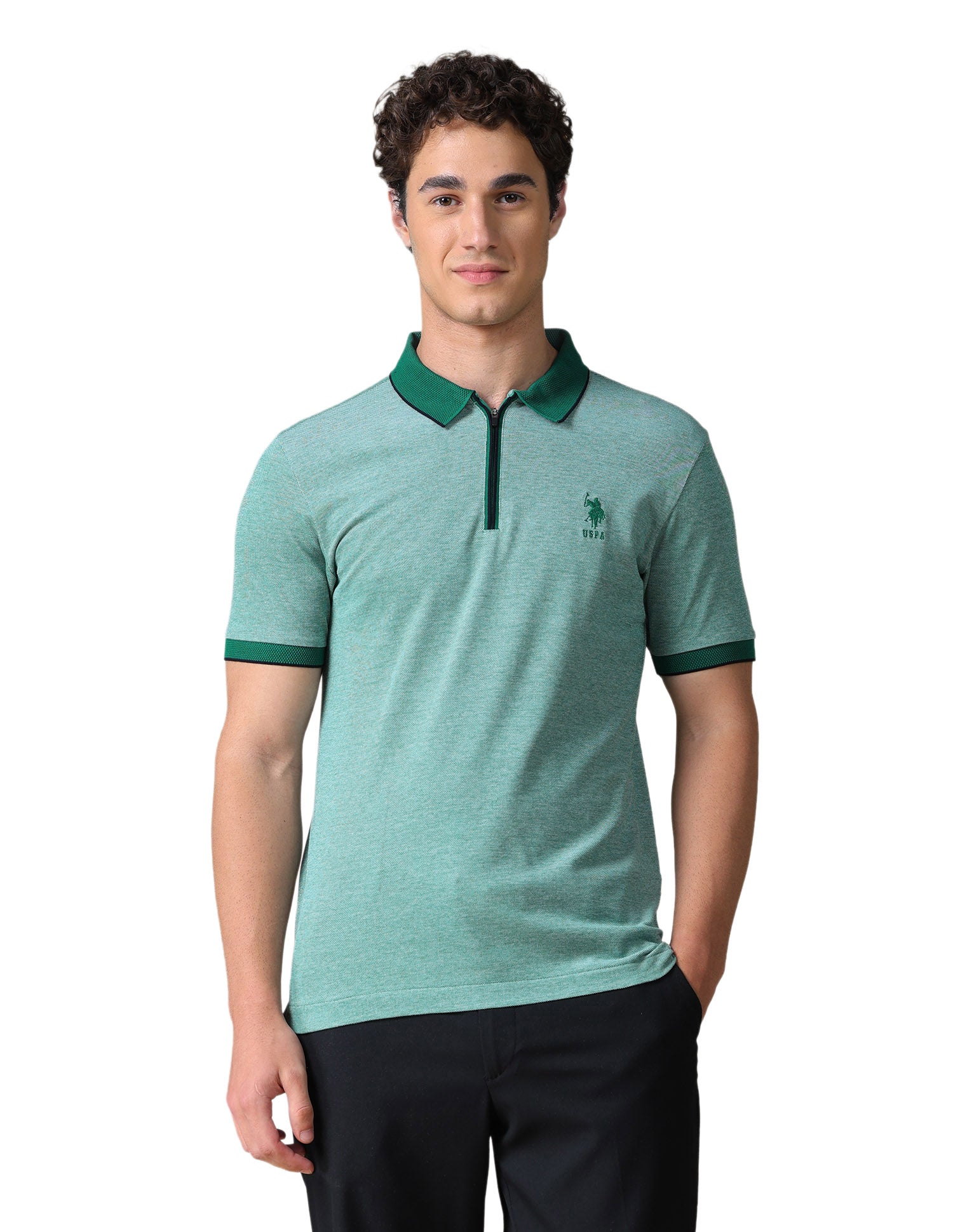 Heathered Regular Fit Polo Shirt Green - U.S. Polo Assn. India | Large