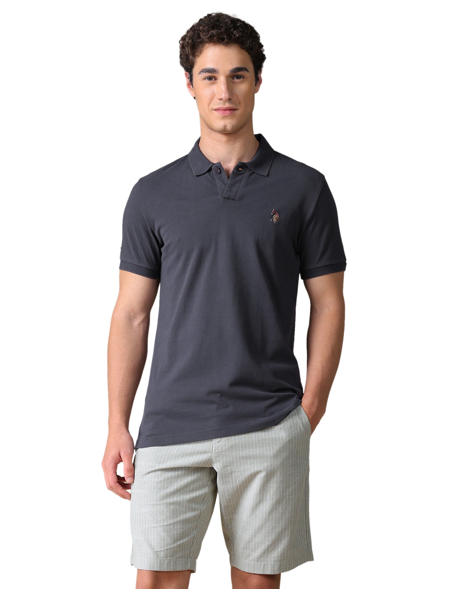 Solid Regular Fit Polo Shirt Dark Grey - U.S. Polo Assn. India | Large