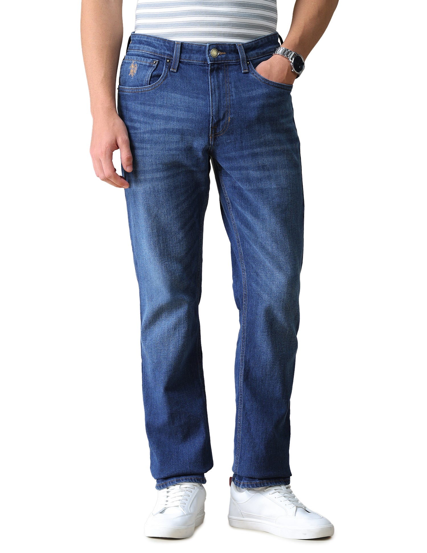 Harold Slim Straight Fit Blue Jeans Mid Blue - U.S. Polo Assn. India | Large