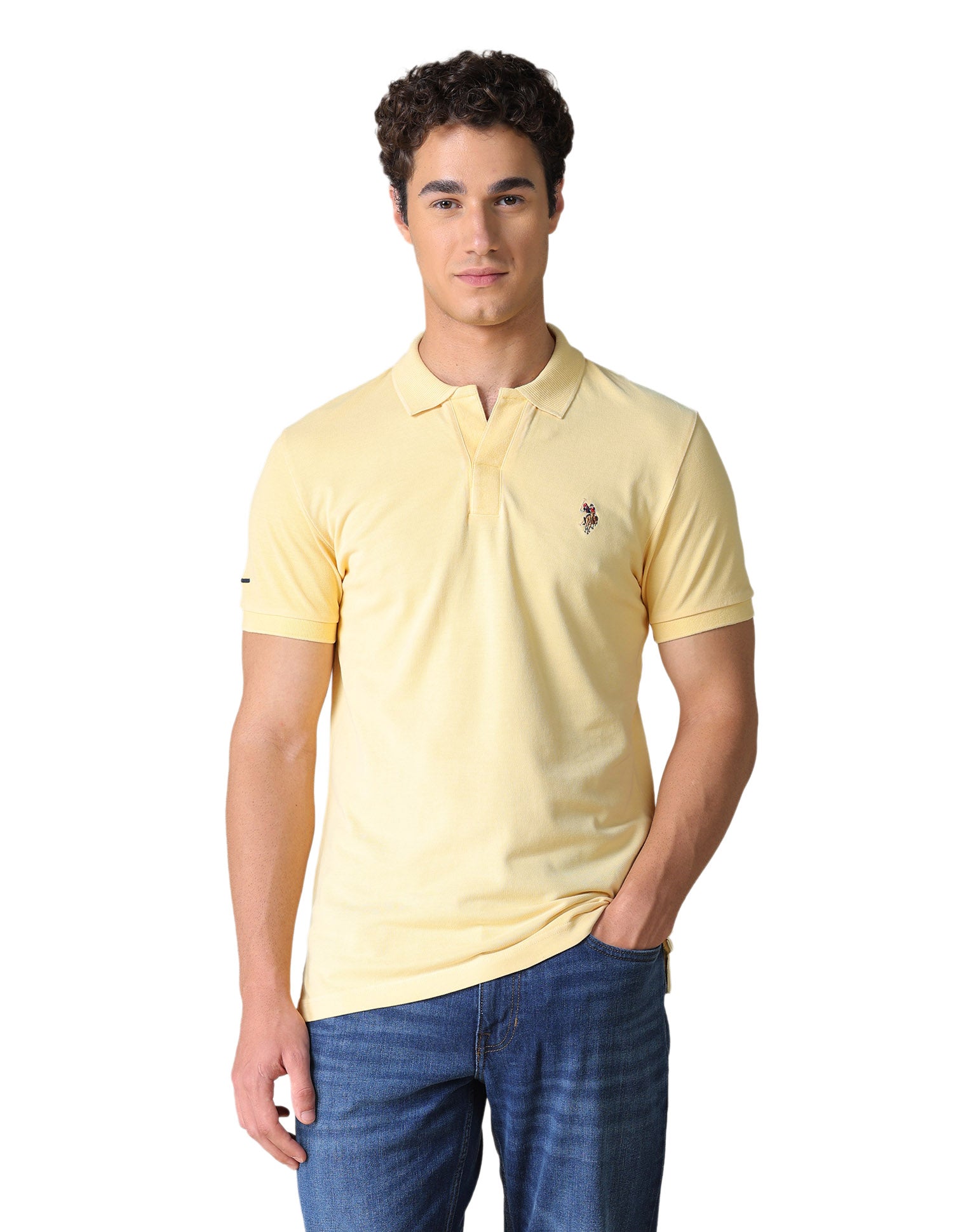 Solid Regular Fit Polo Shirt Light Yellow - U.S. Polo Assn. India | Large