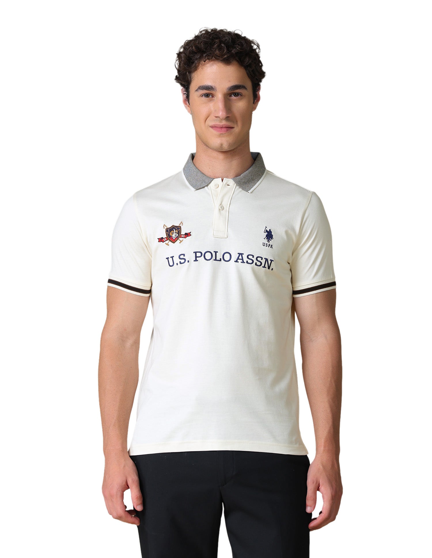 Brand Embroidered Regular Fit Polo Shirt Off White - U.S. Polo Assn. India | Large