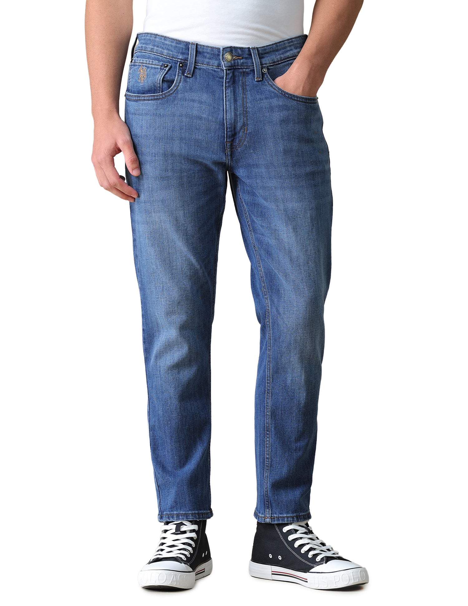 Cole Comfort Cropped Fit Blue Jeans Mid Blue - U.S. Polo Assn. India | Large