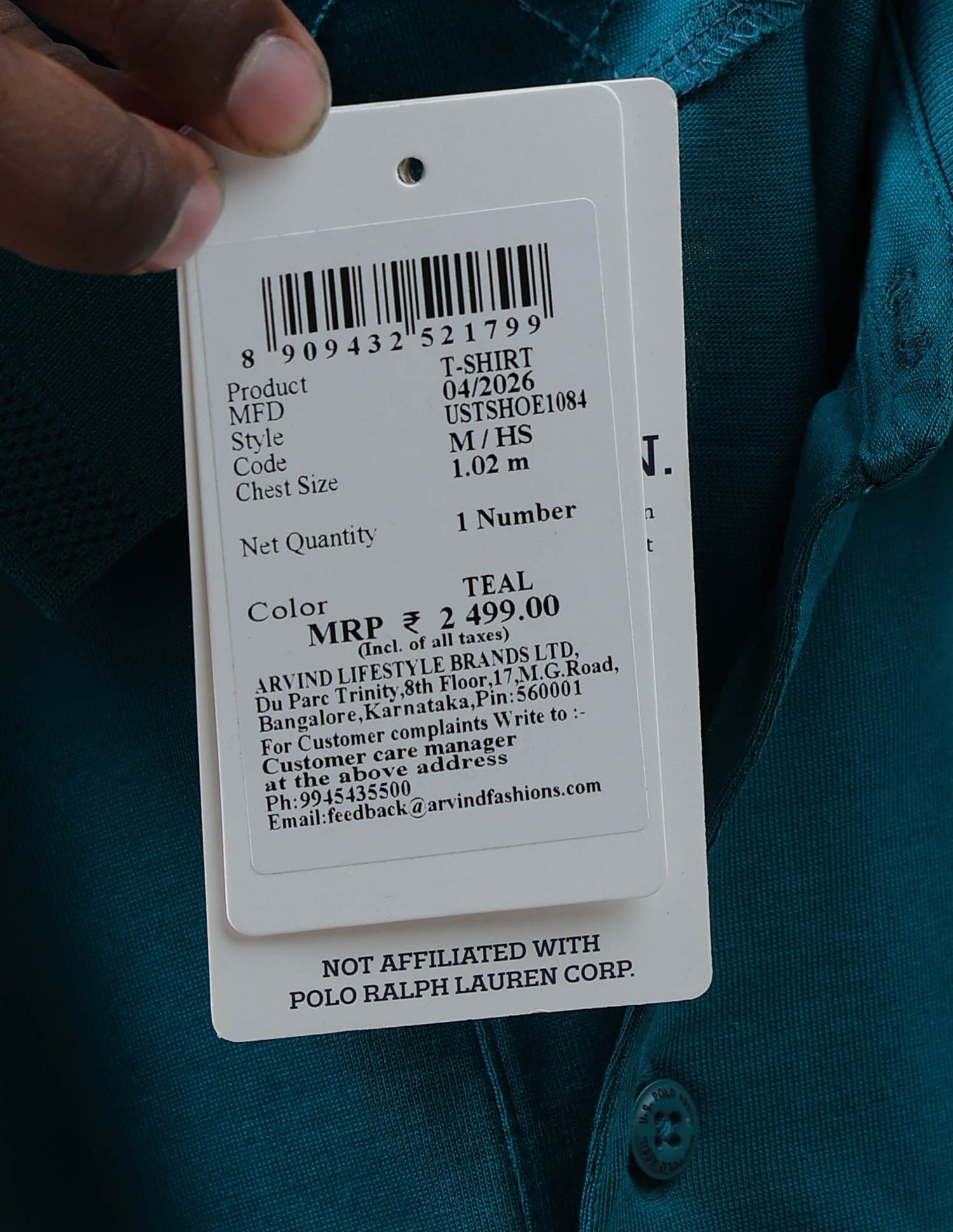 Solid Regular Fit Polo Shirt Teal - U.S. Polo Assn. India | Large