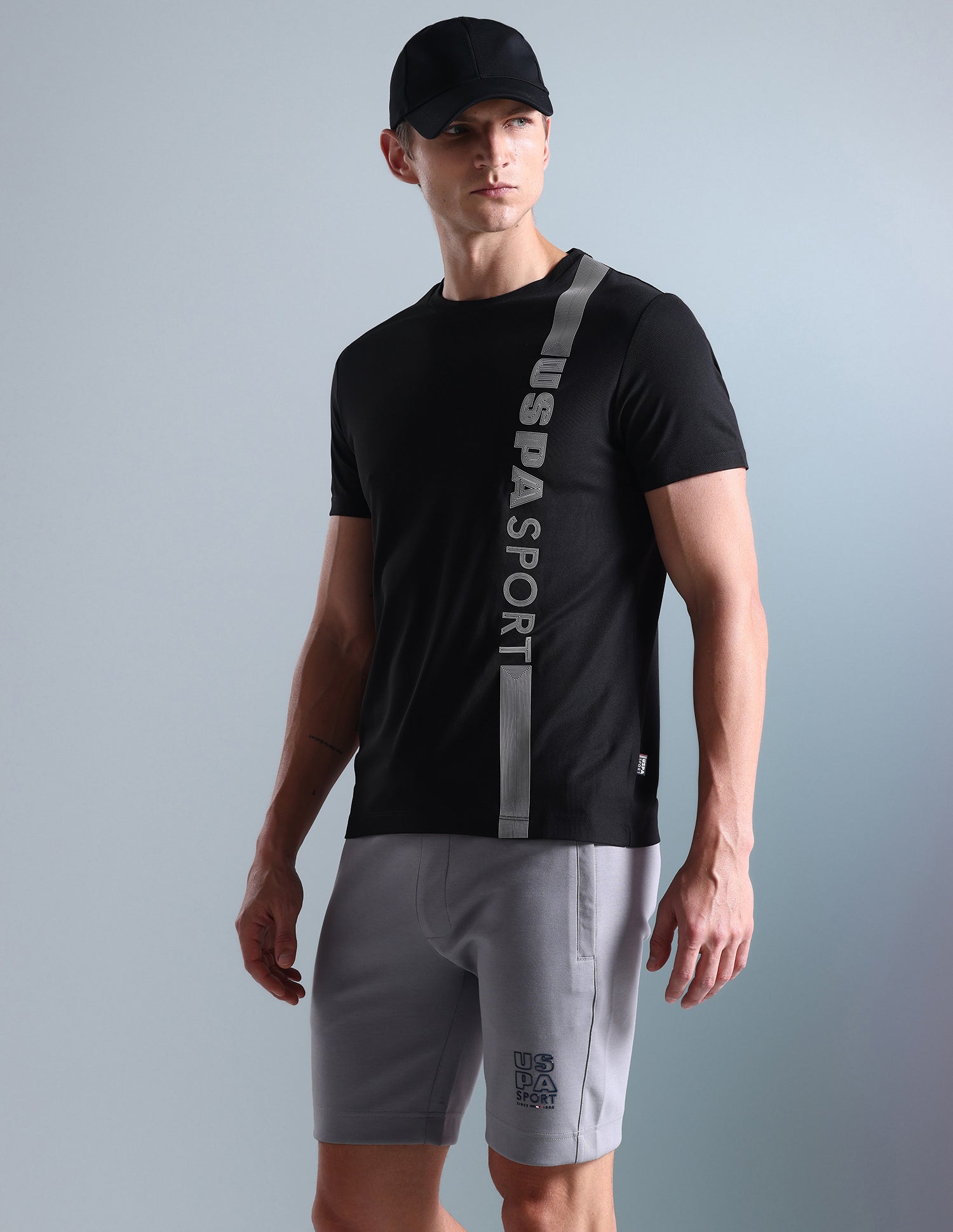 Brand Stripe Honeycomb T-Shirt Black - U.S. Polo Assn. India | Large