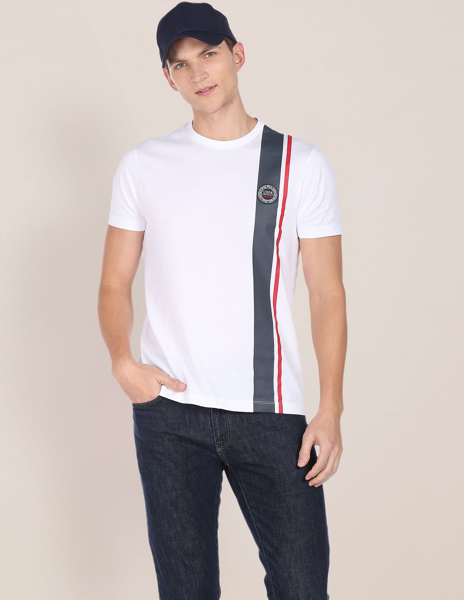 Cotton Vertical Stripe T-Shirt White - U.S. POLO ASSN. | Large