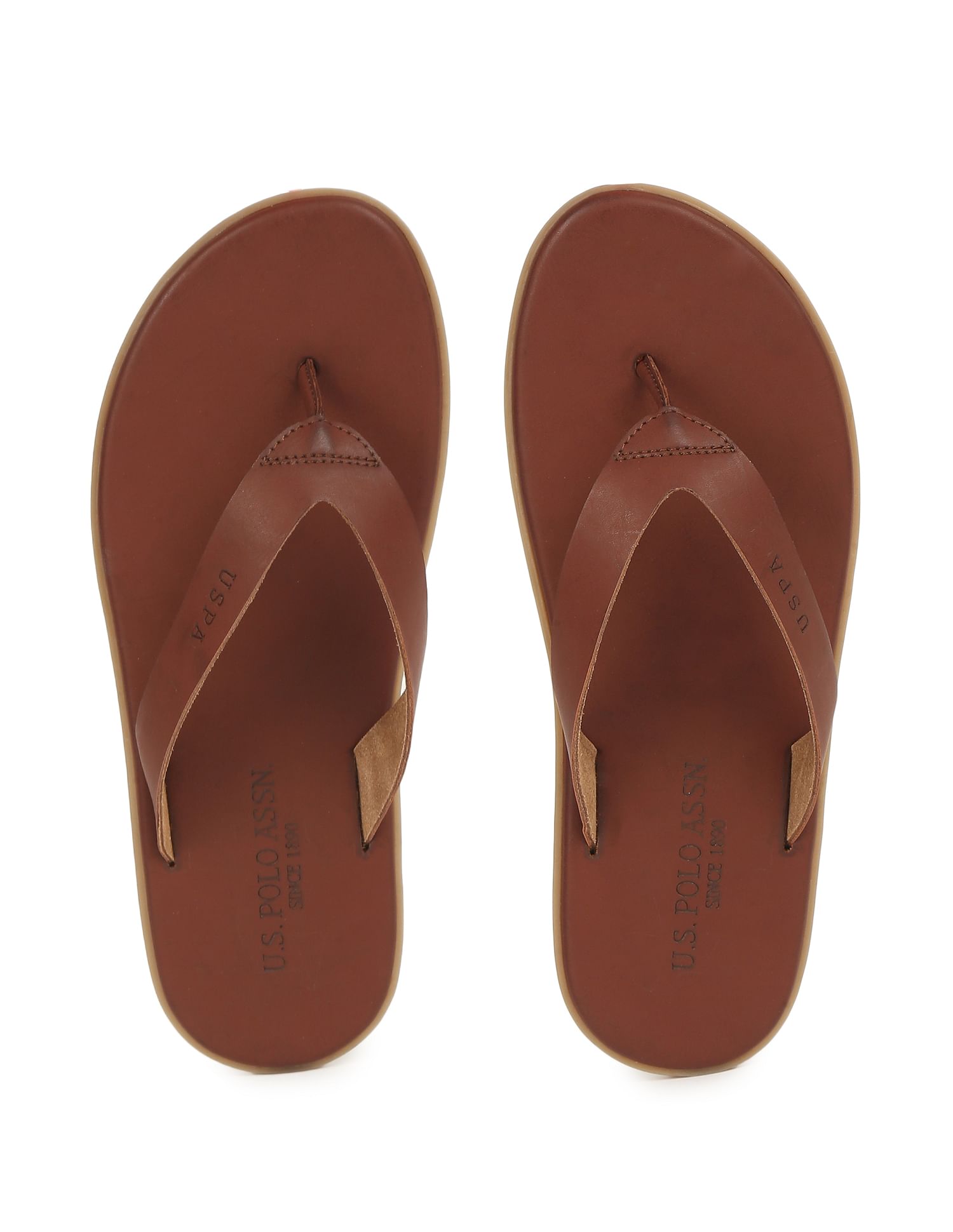 Men Brown V strap Solid Flip Flops U.S. Polo Assn. India