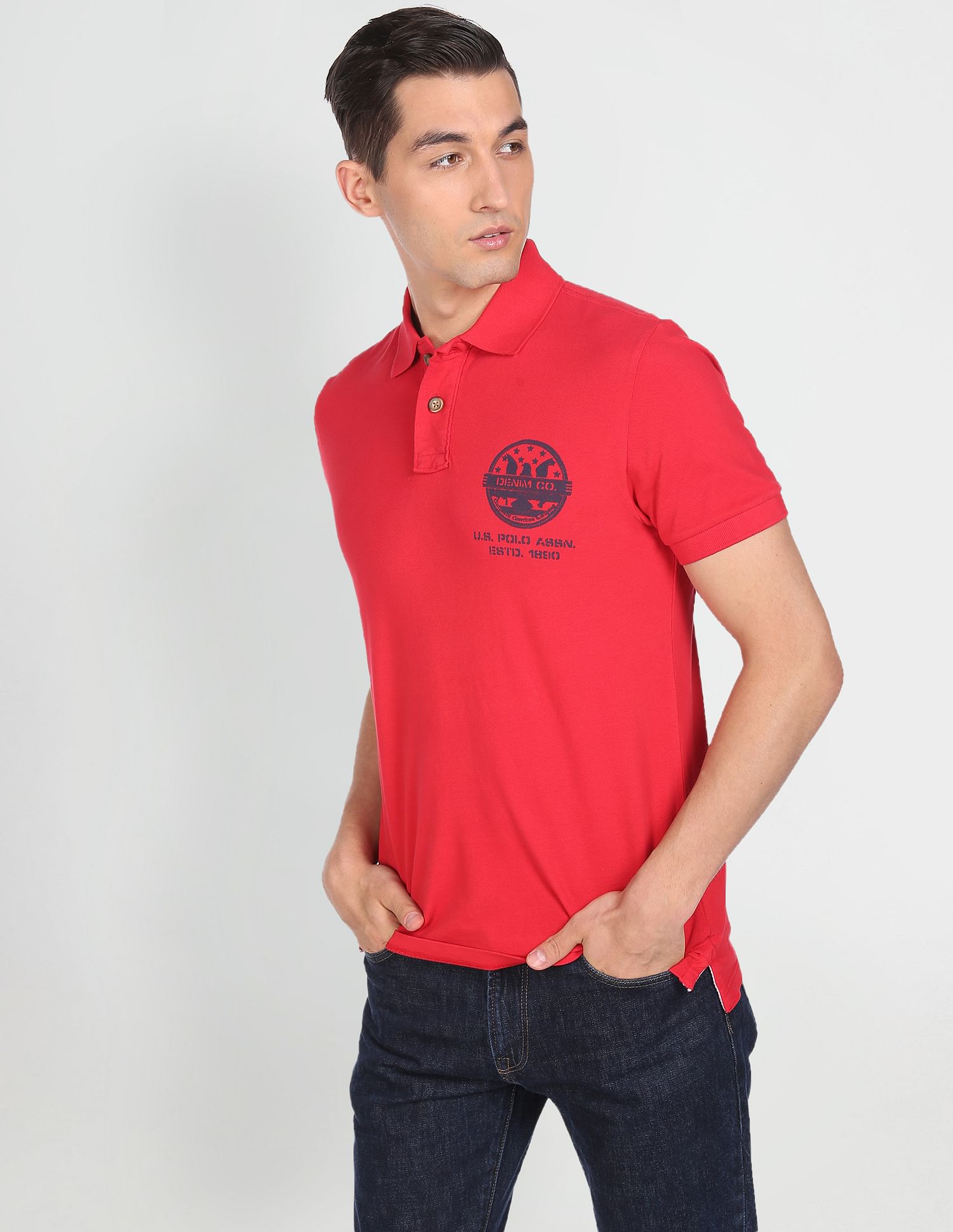 Cotton Brand Print Polo Shirt Red - U.S. Polo Assn. India | Large