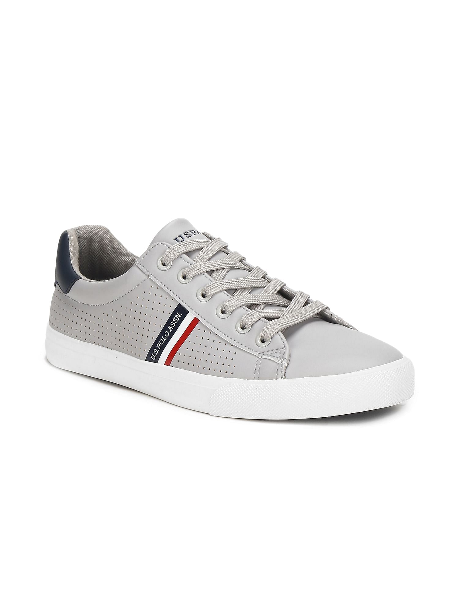 Men Perforated Lace Up Capron Sneakers Grey - U.S. Polo Assn. India | Large