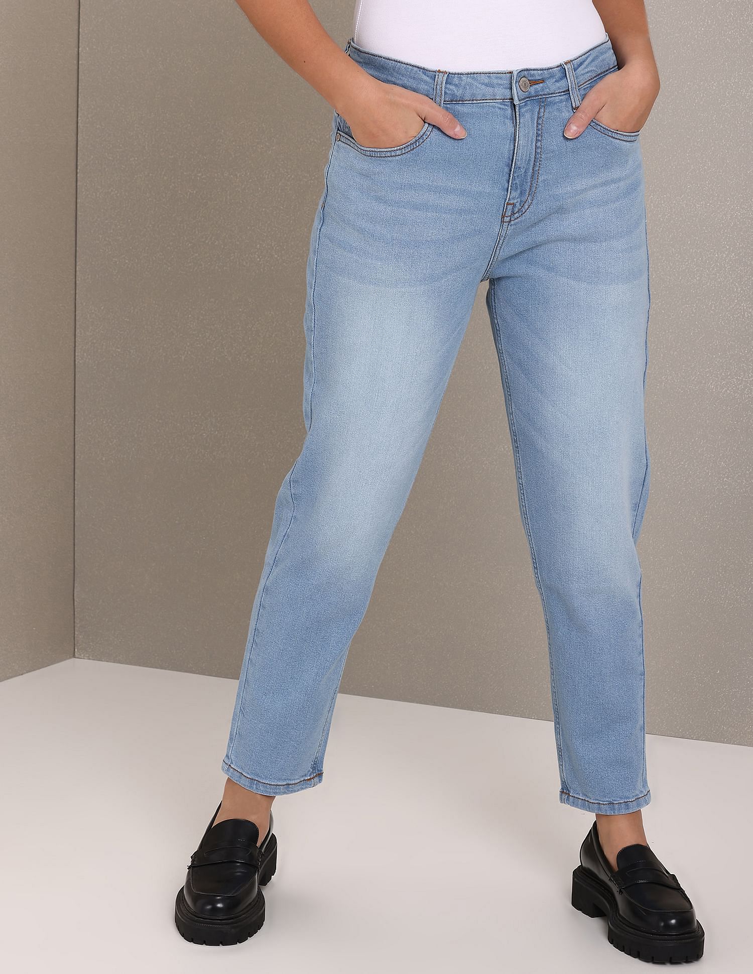 Stone Wash Mom Fit Jeans