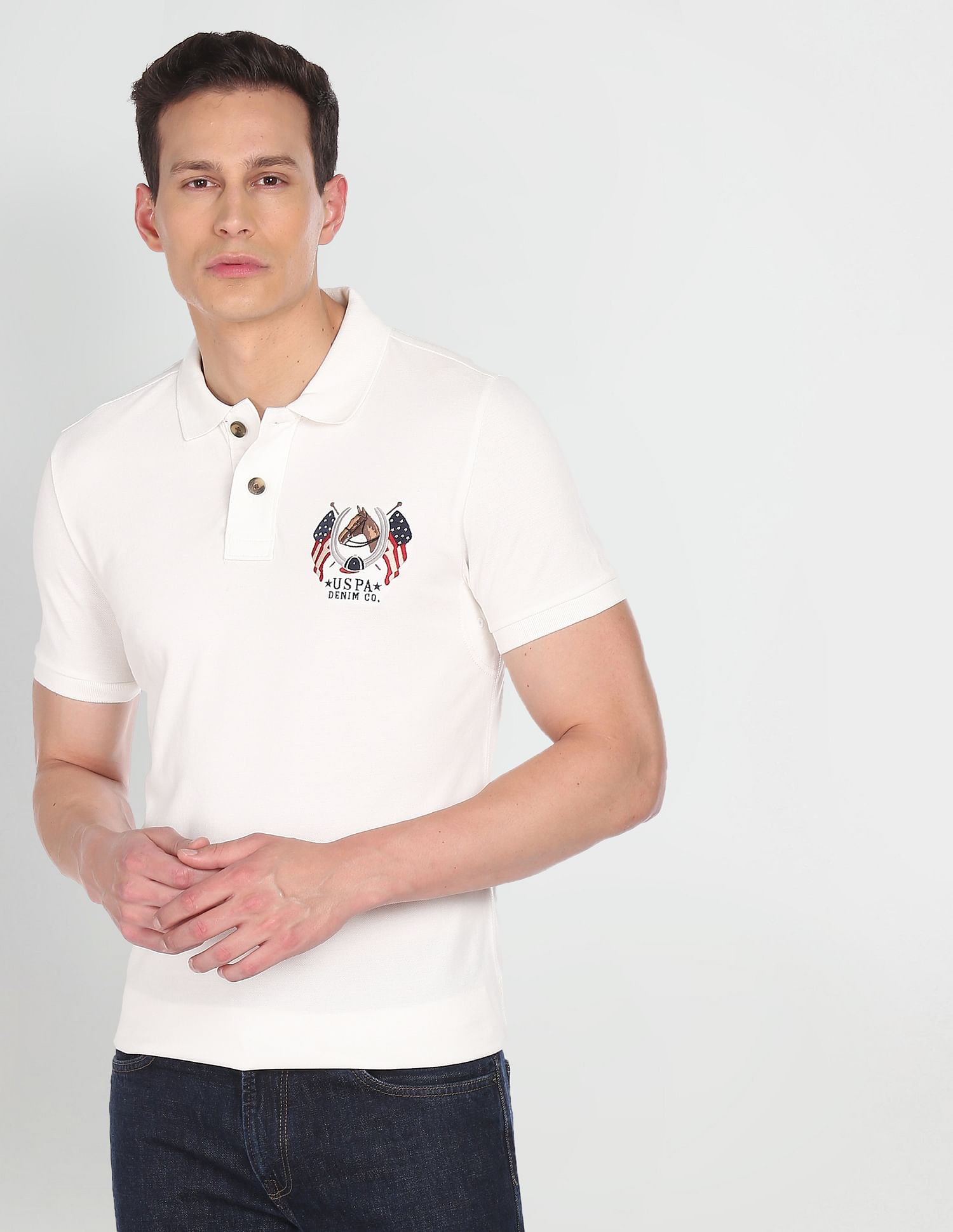 Cotton Solid Polo Shirt Off White - U.S. Polo Assn. India | Large