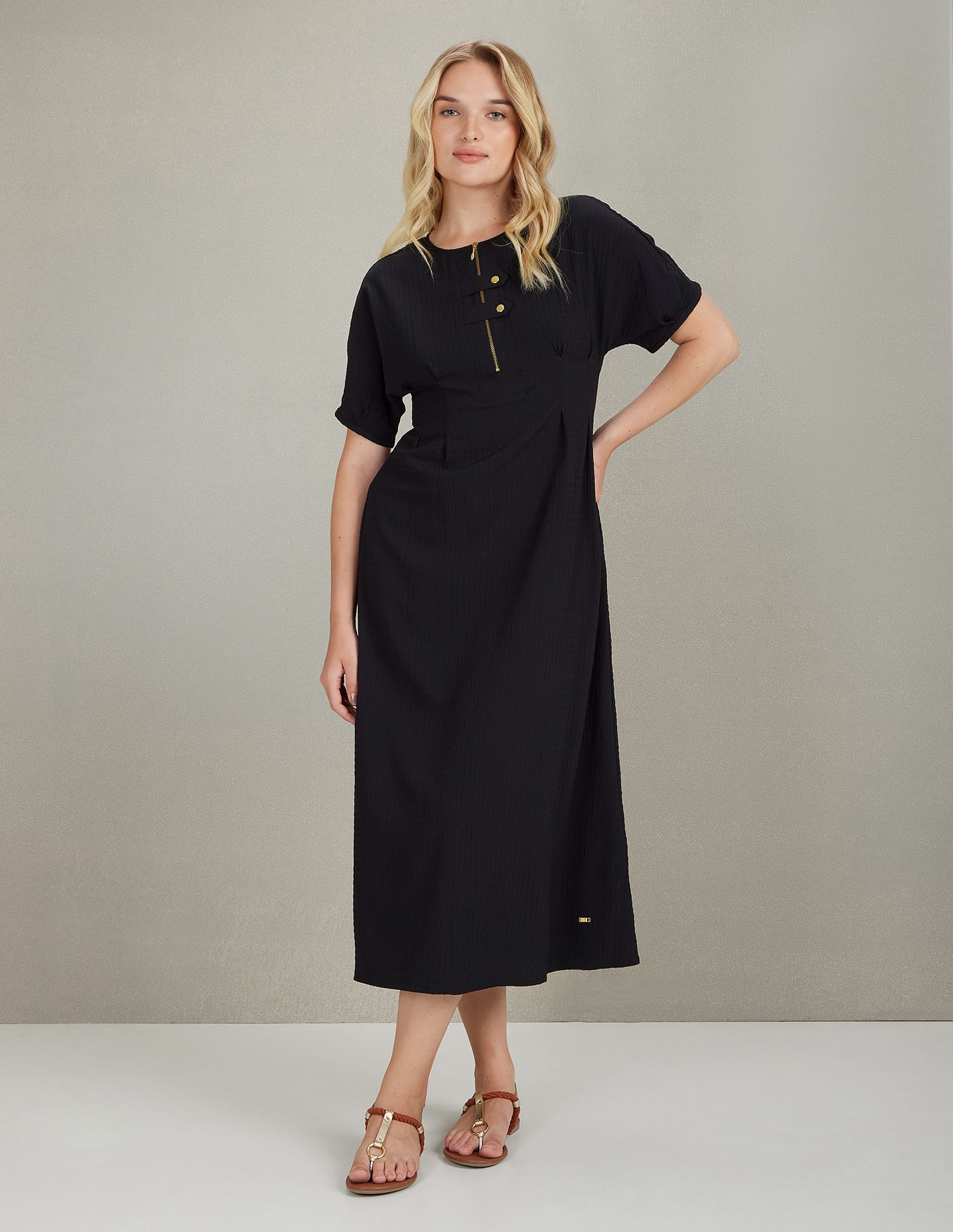 Textured Fit And Flare Midi Dress – U.S. Polo Assn. India