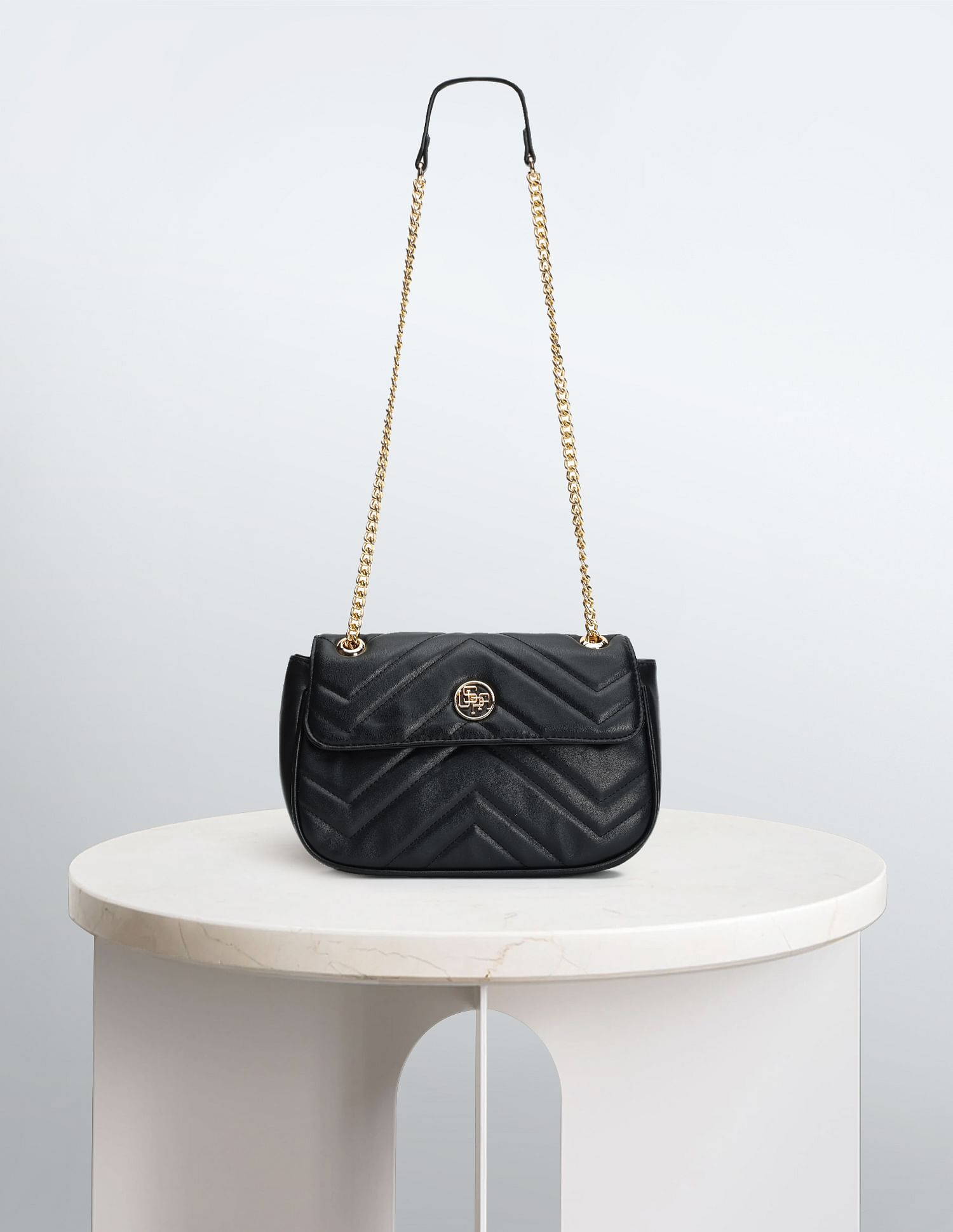 Chain Strap Chevron Quilted Sling Bag