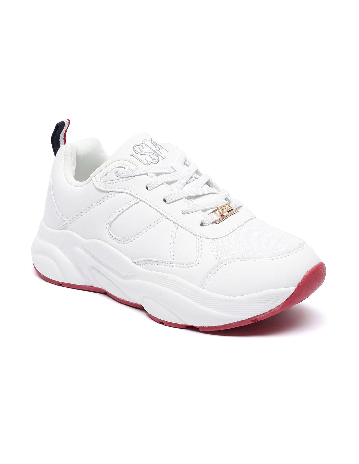 Women Panelled Lace Up Sneakers Off White - U.S. POLO ASSN. | Large