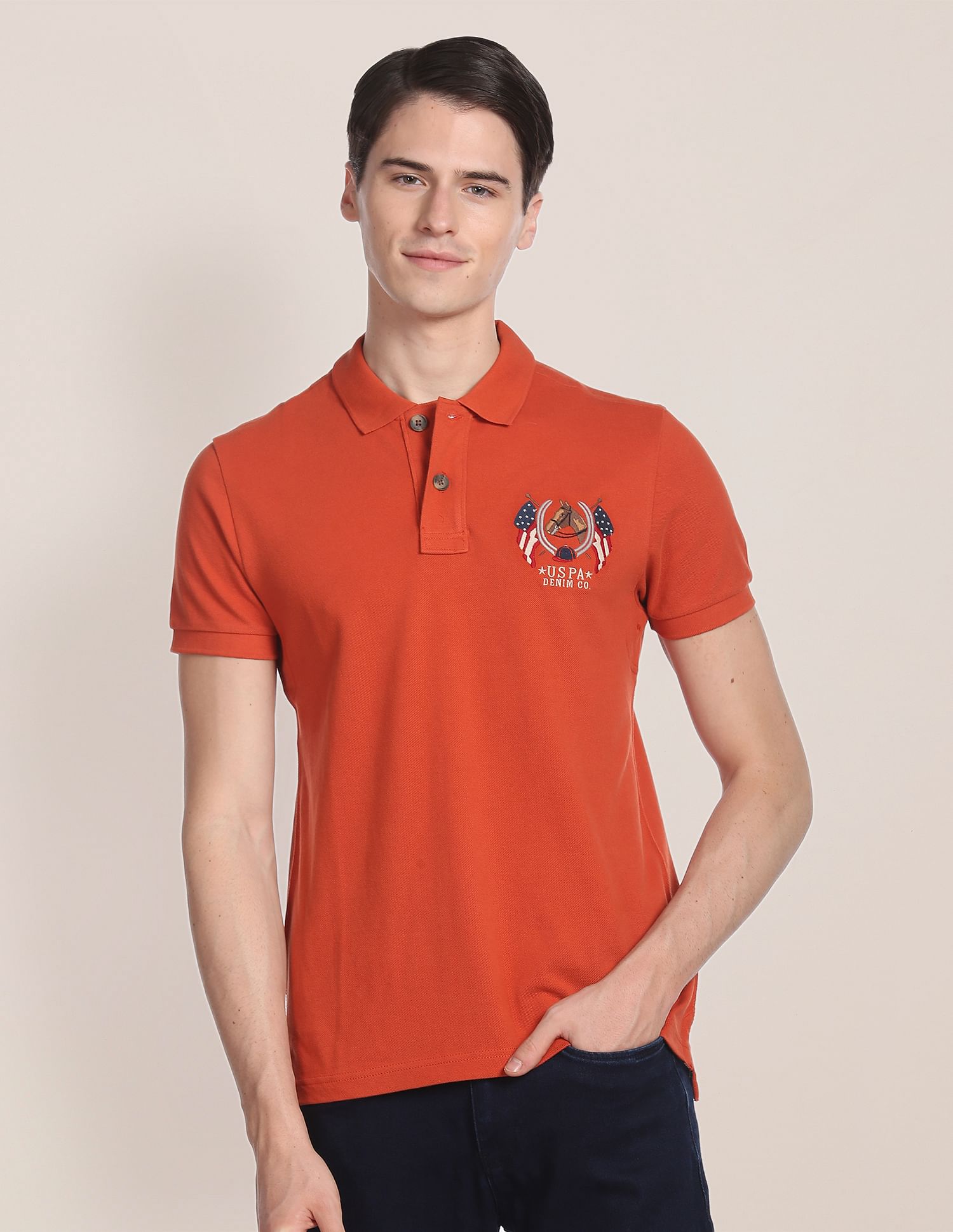 Cotton Solid Polo Shirt Rust - U.S. Polo Assn. India | Large