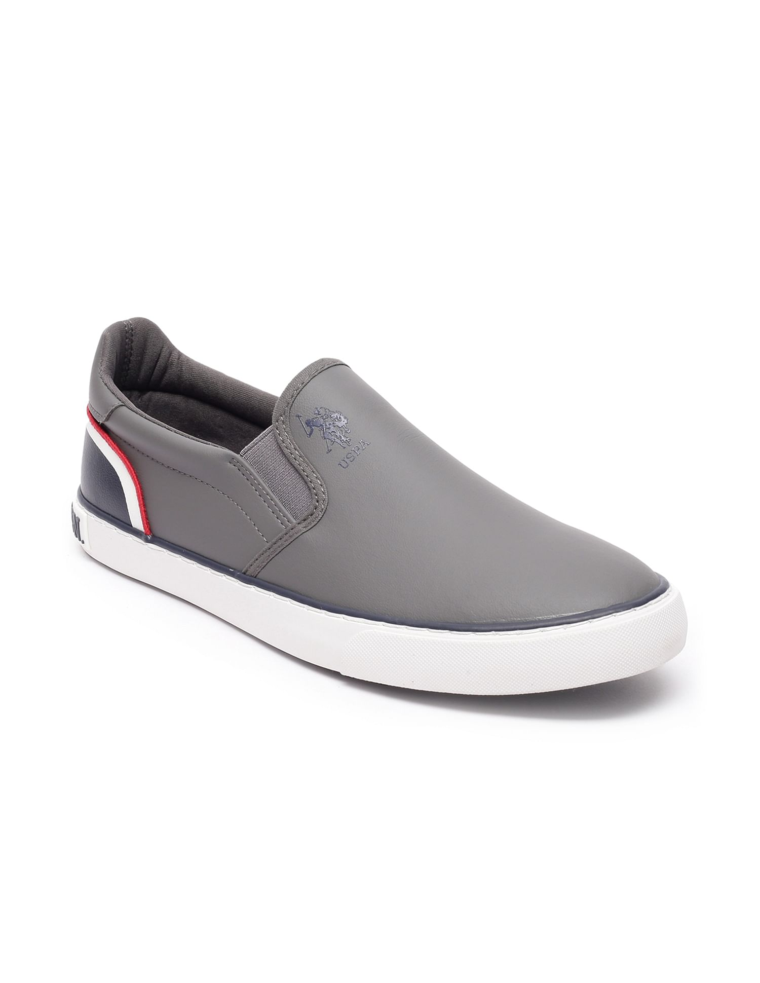 Men Round Toe Solid Timeo Slip On Sneakers Grey - U.S. Polo Assn. India | Large