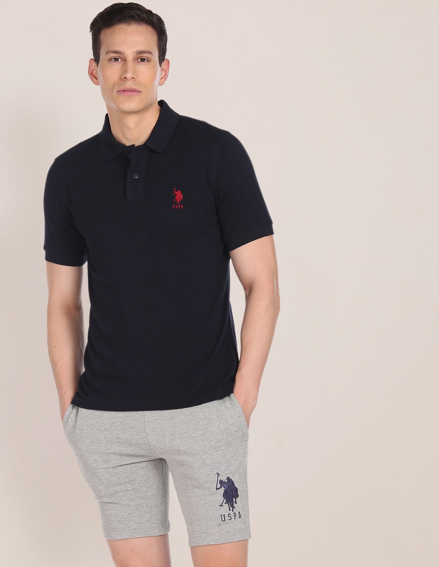 Ribbed Collar Solid Polo Shirt Dark Blue - U.S. POLO ASSN. | Large