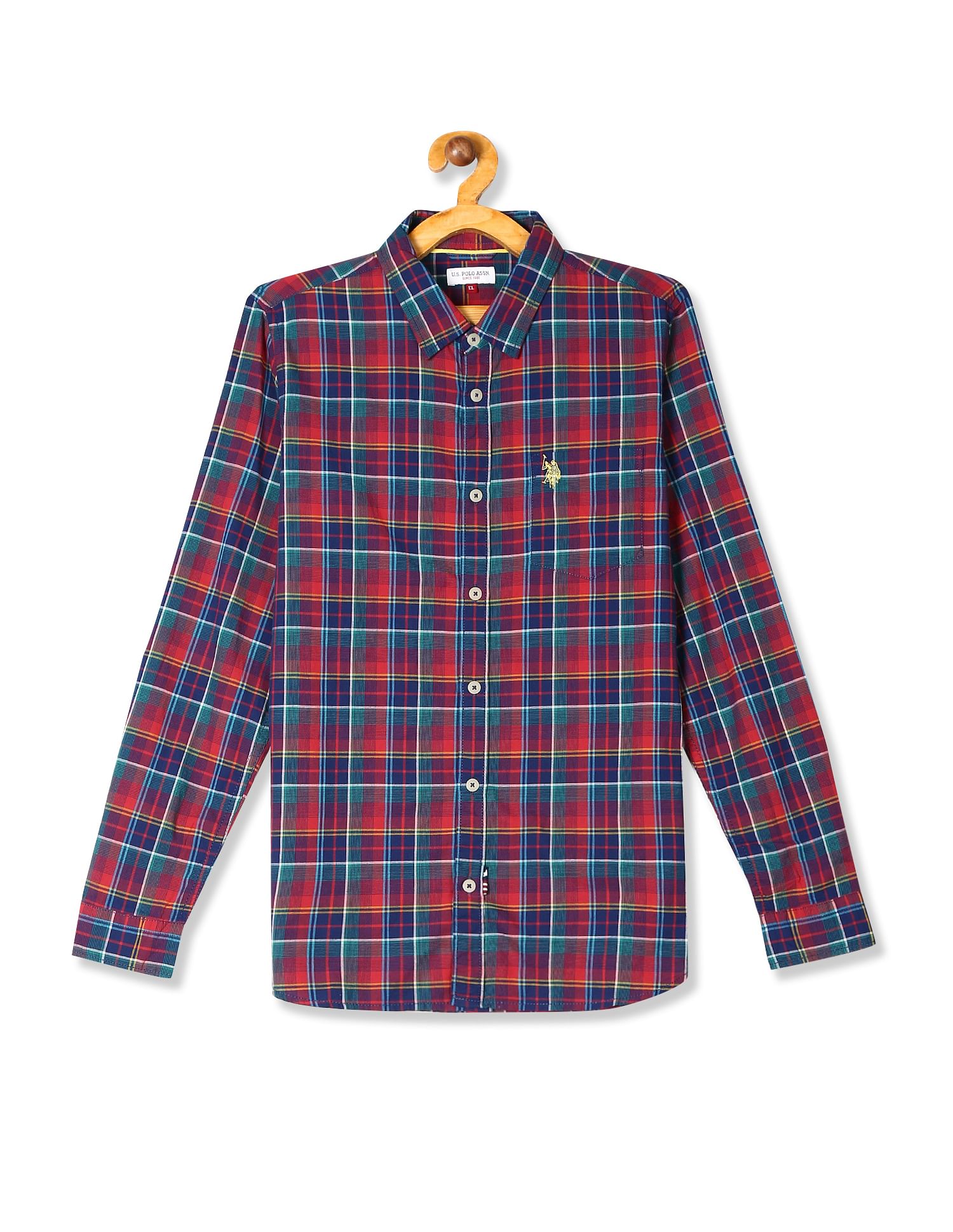 Multi Colour Boys Check Cotton Shirt Red, Blue and Green - U.S. POLO ASSN. | Large