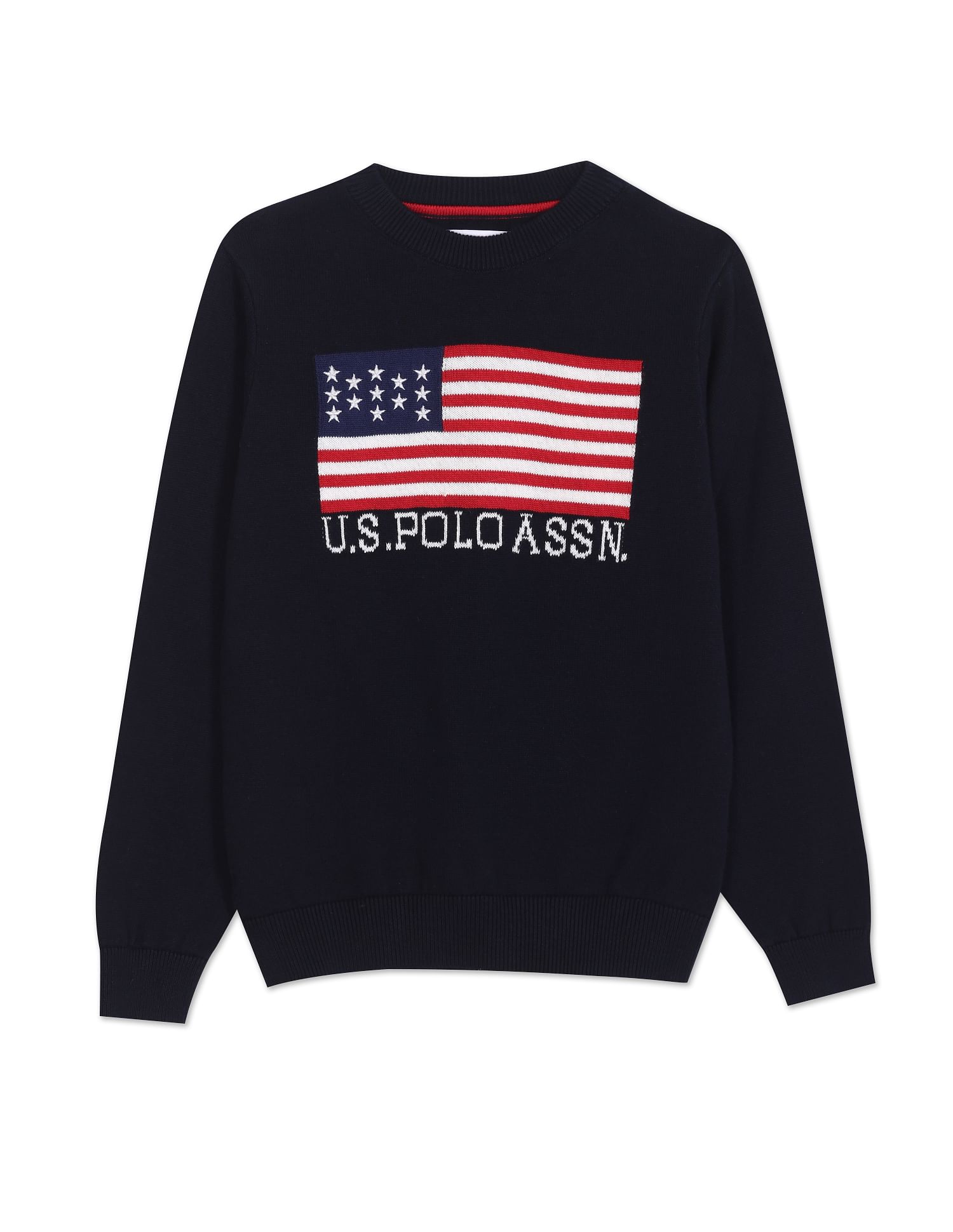 Boys Crew Neck Patterned Knit Cotton Sweater – U.S. Polo Assn. India
