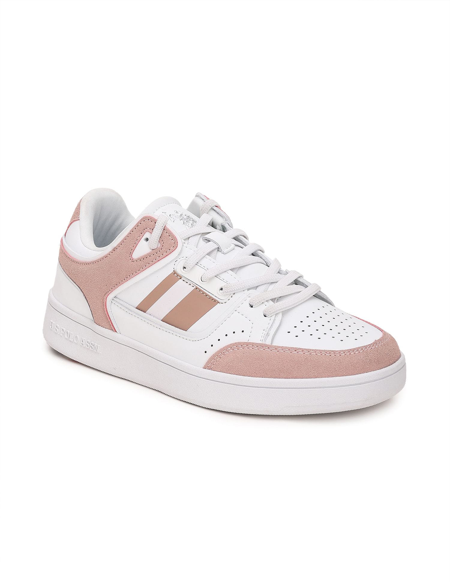 Women White and Light Pink Colour Block Adalyn Sneakers – U.S. Polo ...