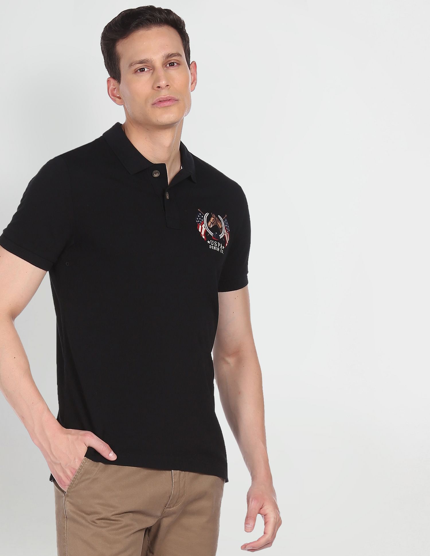 Cotton Solid Polo Shirt Black - U.S. Polo Assn. India | Large
