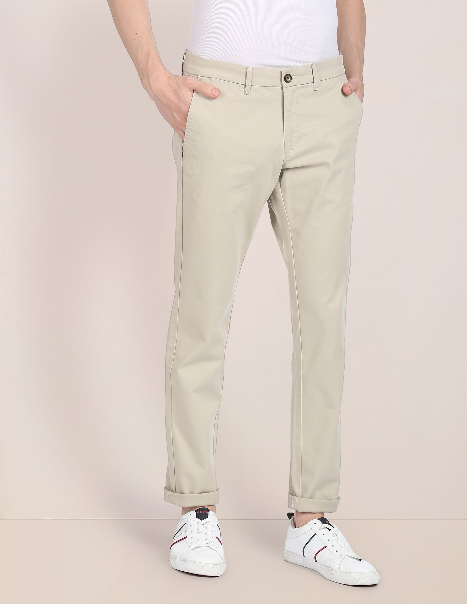 Slim Fit Solid Casual Trousers – U.S. Polo Assn. India