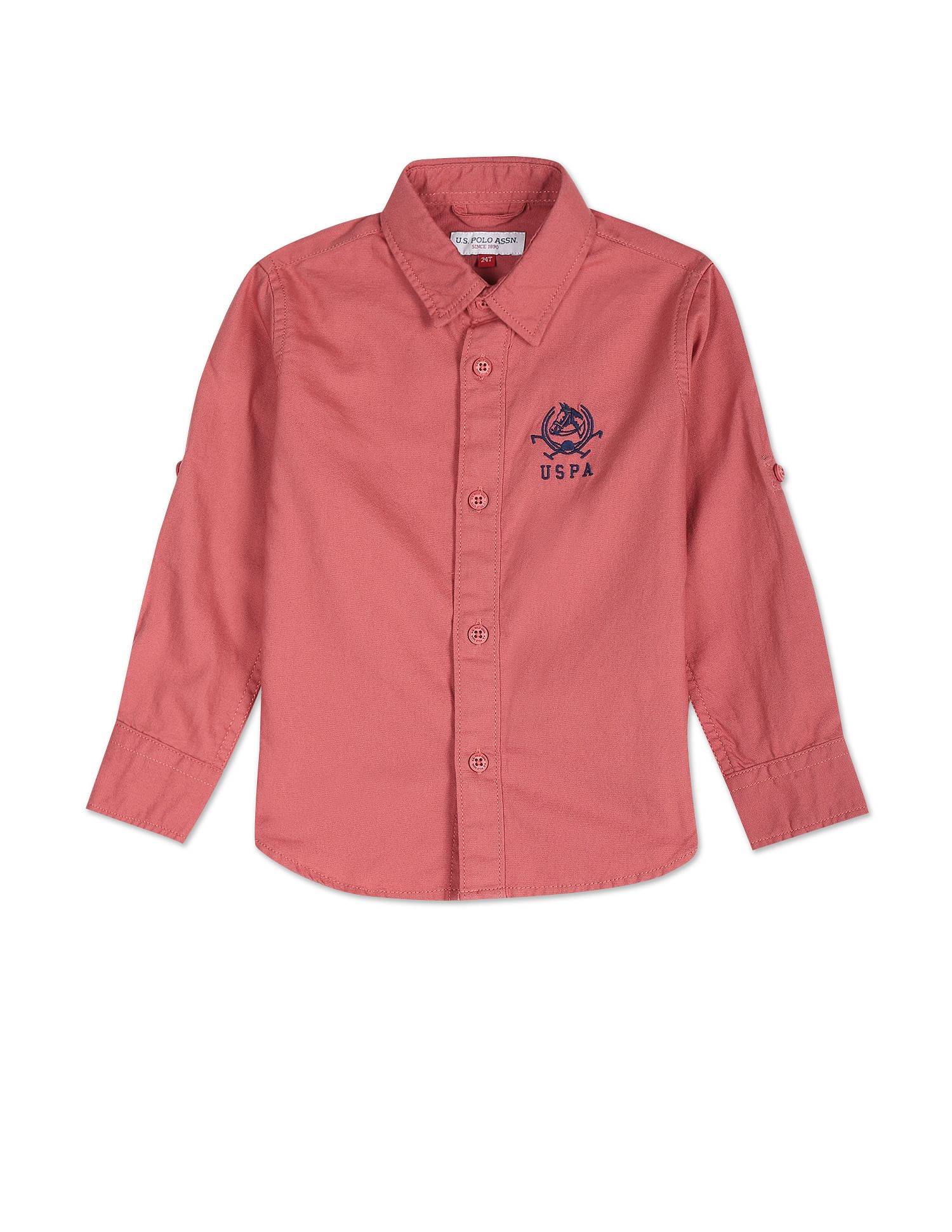Convertible Cuff Solid Cotton Shirt Coral - U.S. Polo Assn. India | Large