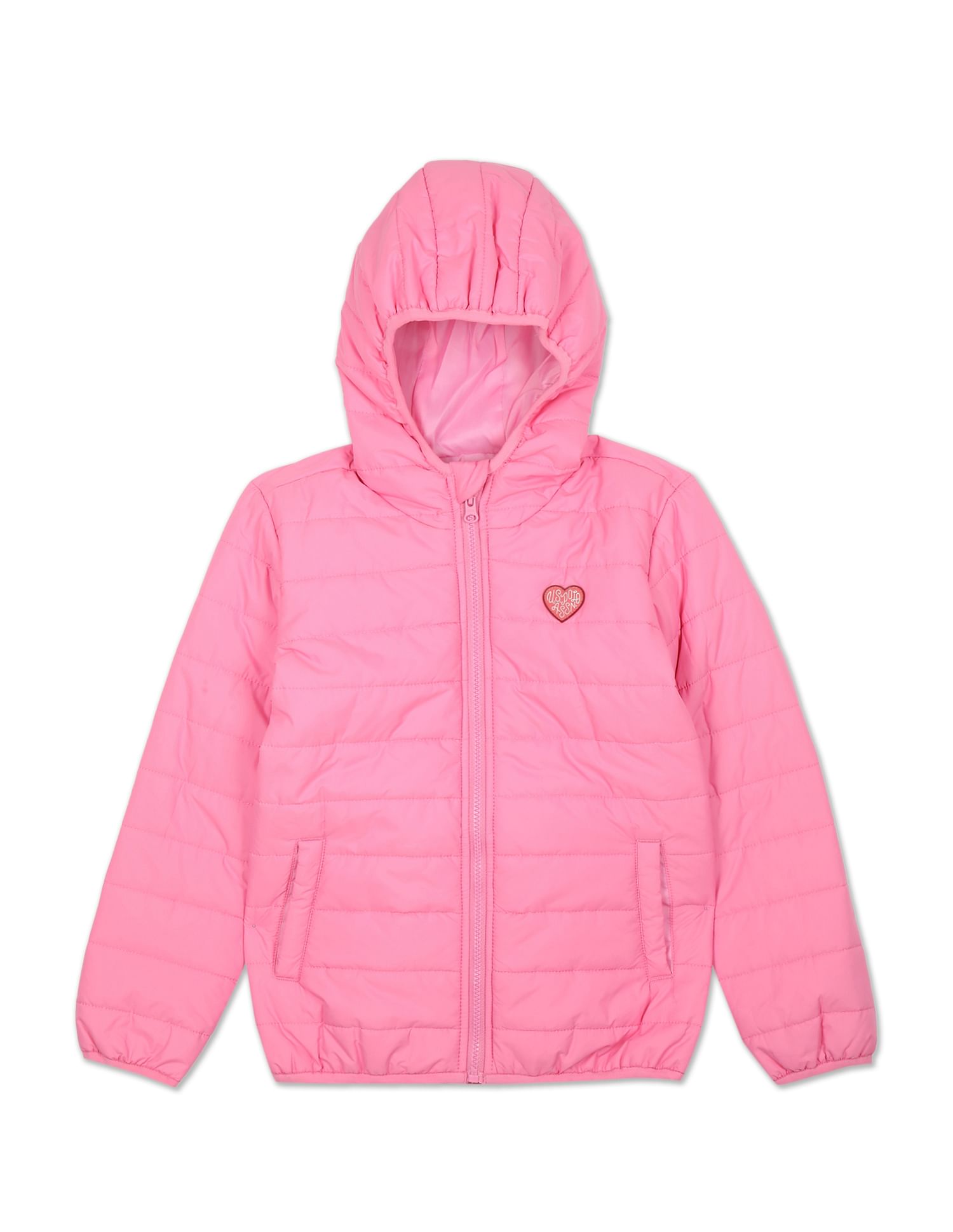 Girls Bubblegum Pink Hooded Solid Puffer Jacket – U.S. Polo Assn. India