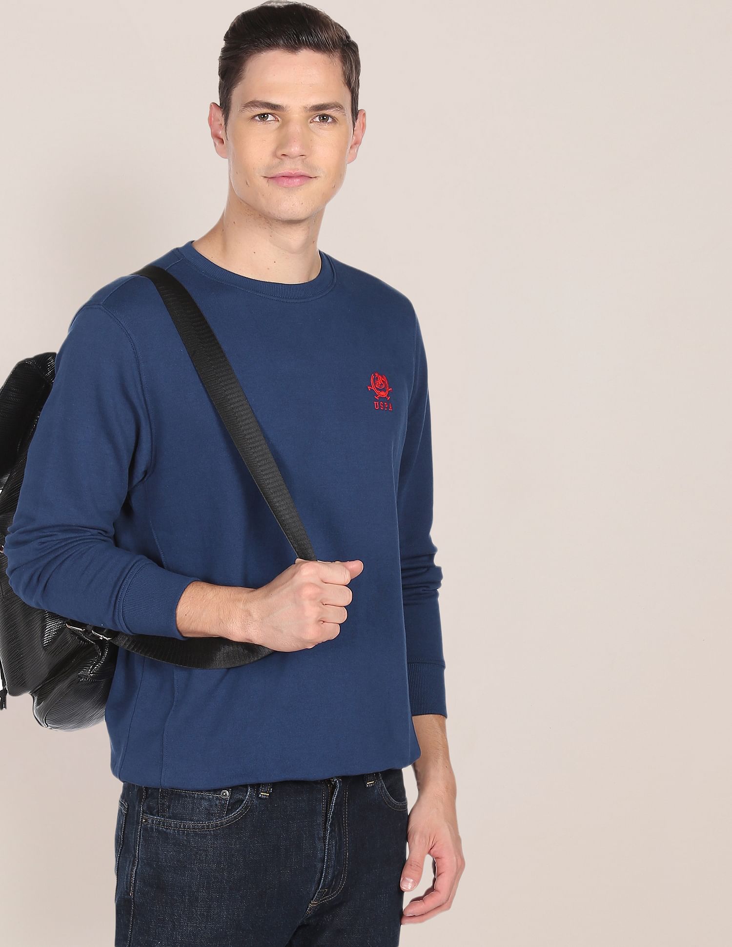Embroidered Logo Crew Neck Sweatshirt Navy - U.S. Polo Assn. India | Large