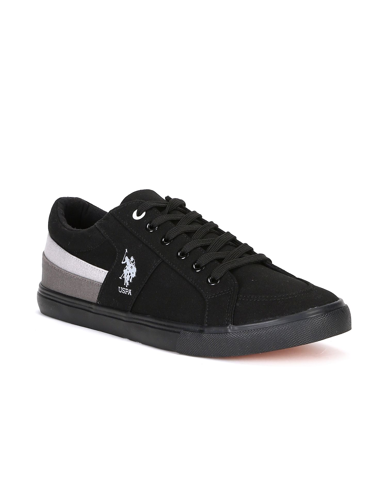 Men Contrast Stripe Canvas Clarkin Sneakers Black - U.S. POLO ASSN. | Large