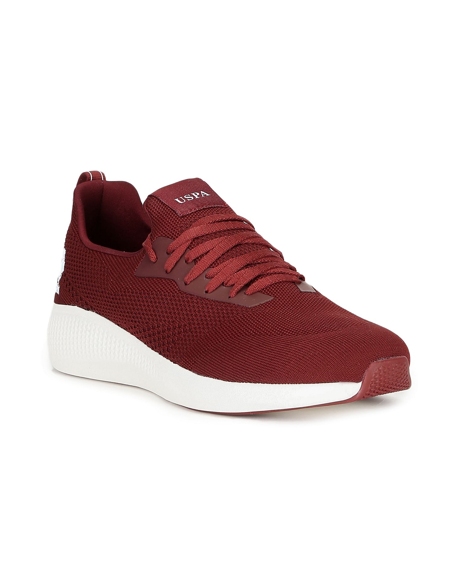Men Round Toe Knit Lebron Sneakers Burgundy - U.S. Polo Assn. India | Large