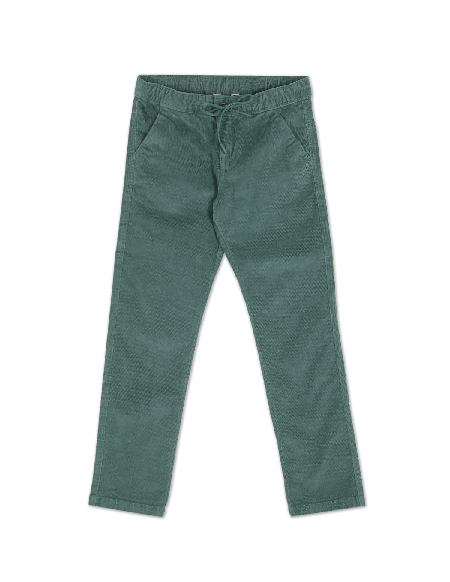 Boys Sage Green Mid Rise Solid Corduroy Trousers – U.S. Polo Assn. India