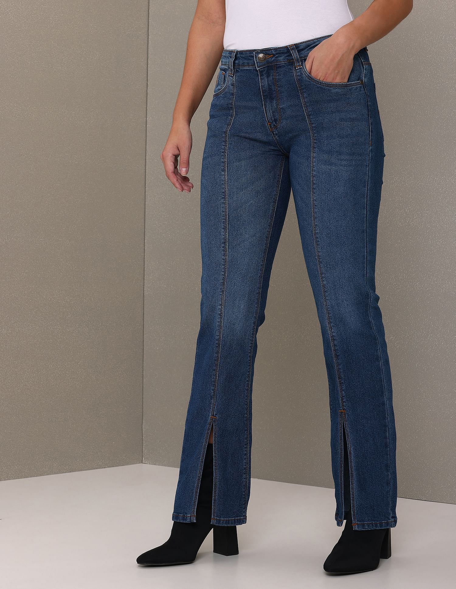 Vented Hem Straight Fit Jeans