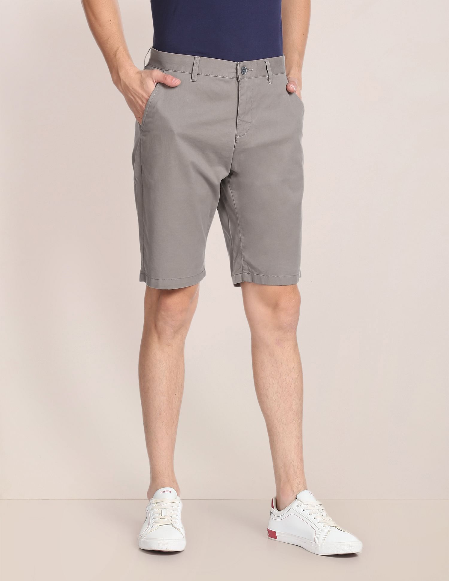 Mid Rise Solid Slim Fit Shorts – U.S. Polo Assn. India