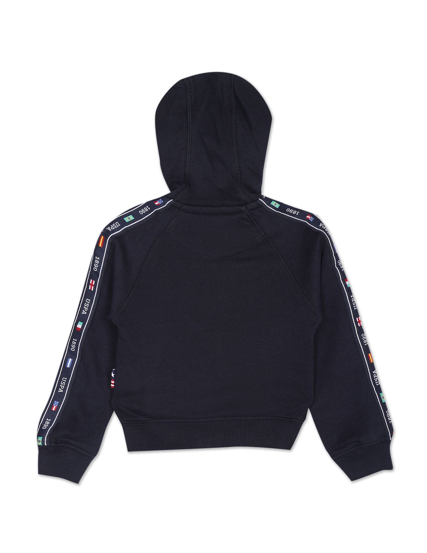 Boys Navy Hooded Zip Up Brand Taped Sweatshirt Navy - U.S. Polo Assn. India | Large