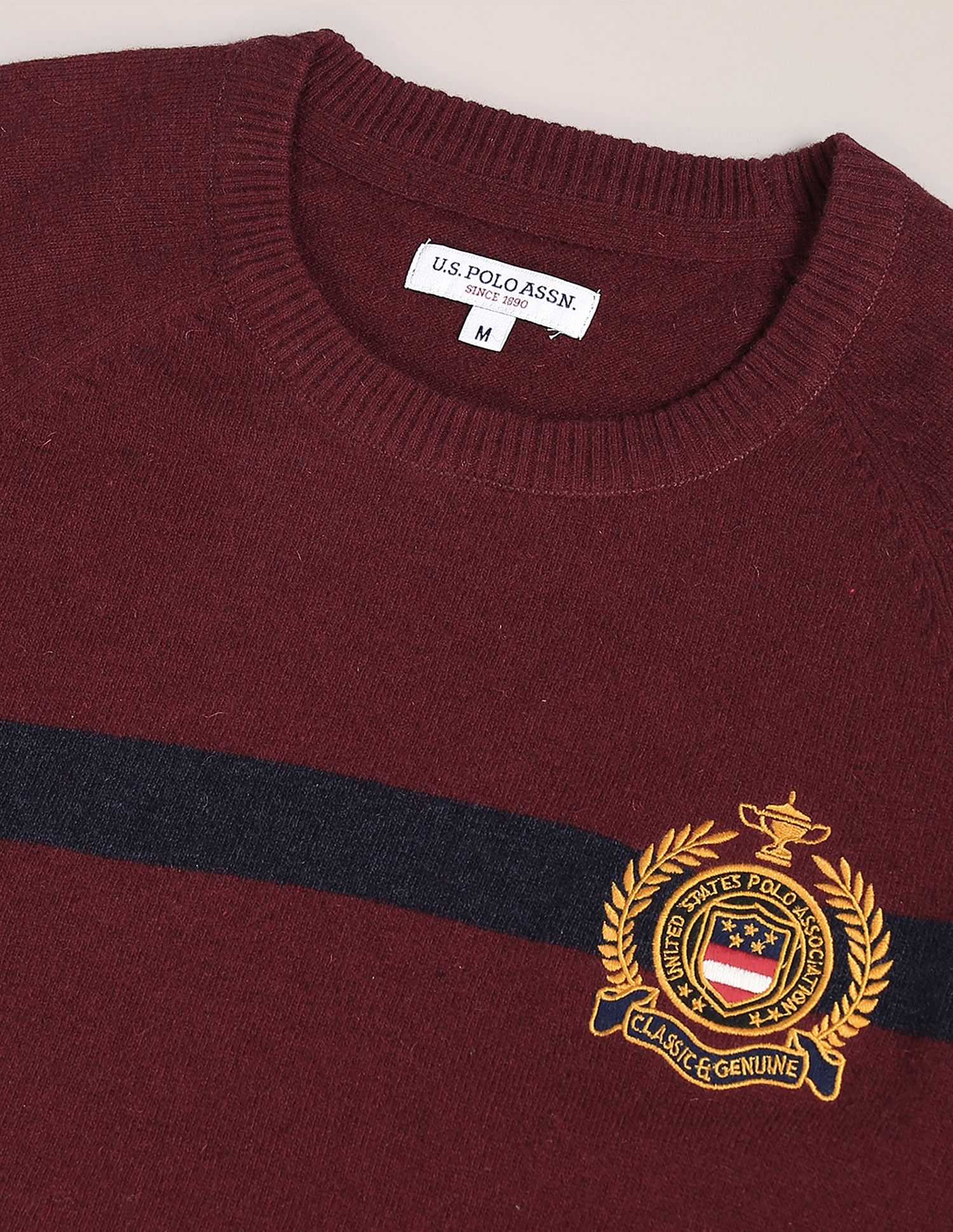 Crew Neck Horizontal Stripe Sweater Maroon - U.S. Polo Assn. India | Large