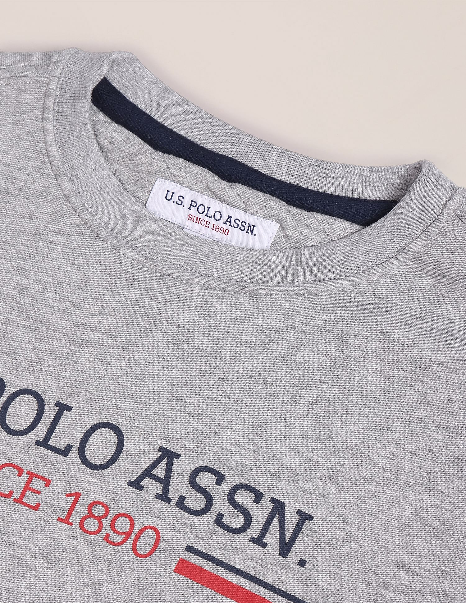 Crew Neck Heathered Typography Print Sweatshirt Grey - U.S. Polo Assn. India | Large