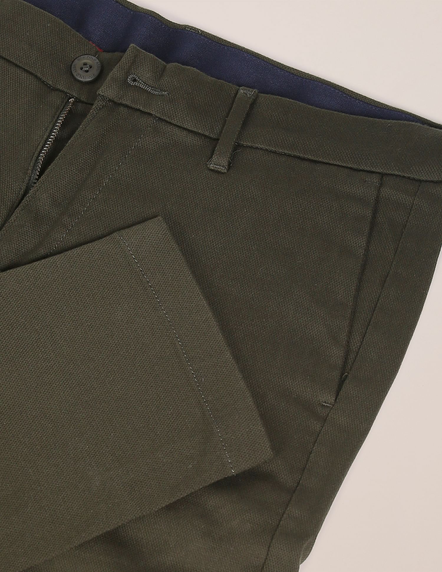 Men Dark Green Austin Trim Fit Flat Front Casual Trousers Dark Green - U.S. POLO ASSN. | Large